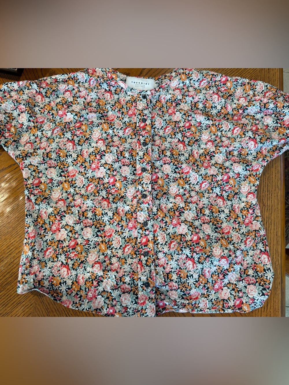 The Shirt Rochelle Behrens Floral Button Front Blouse Medium Cotton Stretch